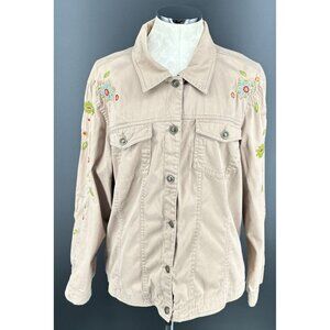 Live a Little Womens Jacket Embroidered Pockets Sz 1X Tan Twill